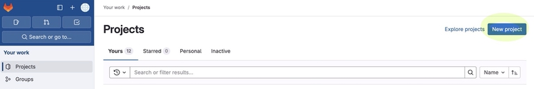 "New project" button on the right